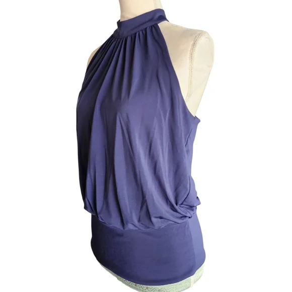 Boston Proper Navy Blue Halter Banded-Bottom Mock-Neck Knit Top Women's XS - Picture 5 of 11
